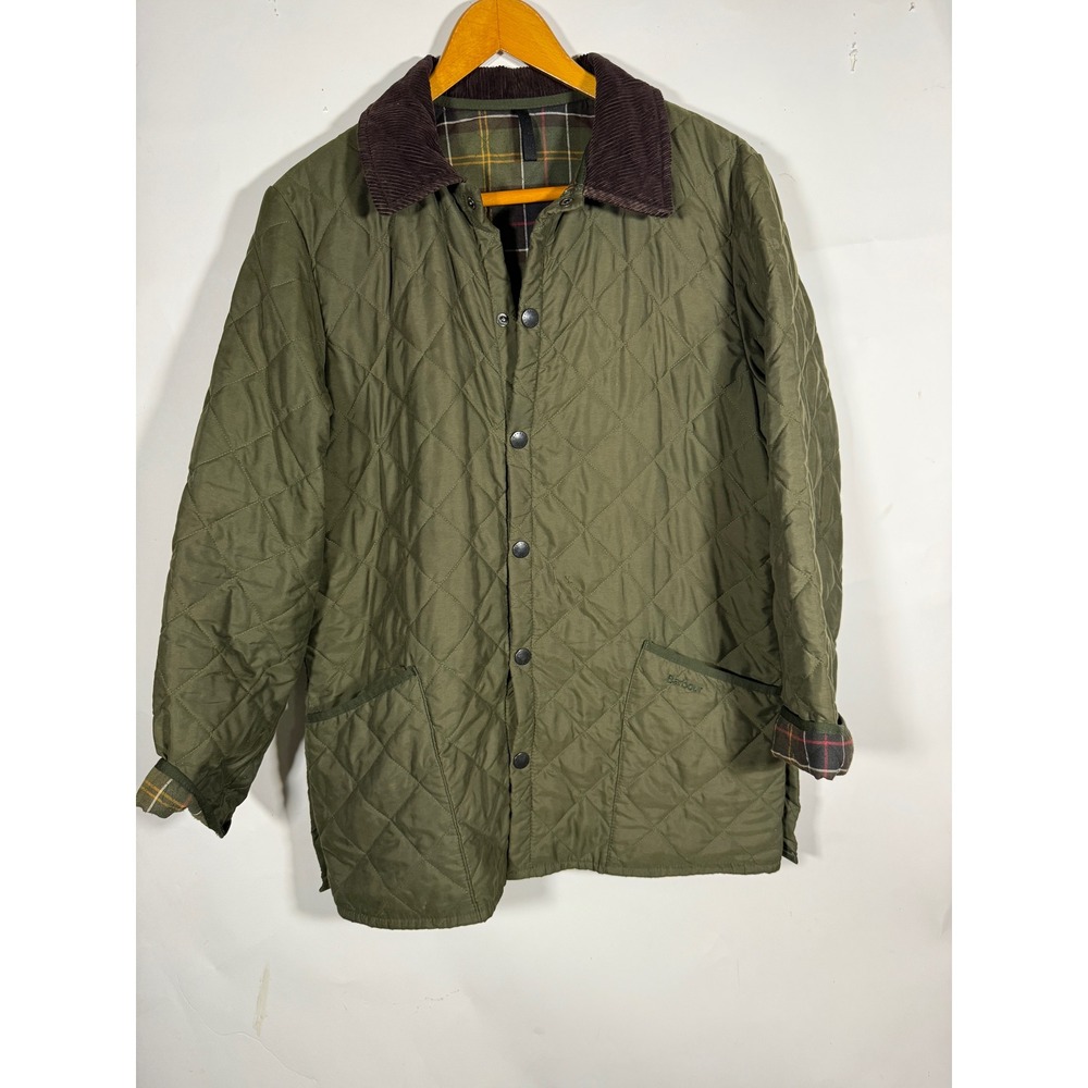 Barbour D892 Classic Eskdale Jacket Olive Quilted Tartan Lining Mens Medium